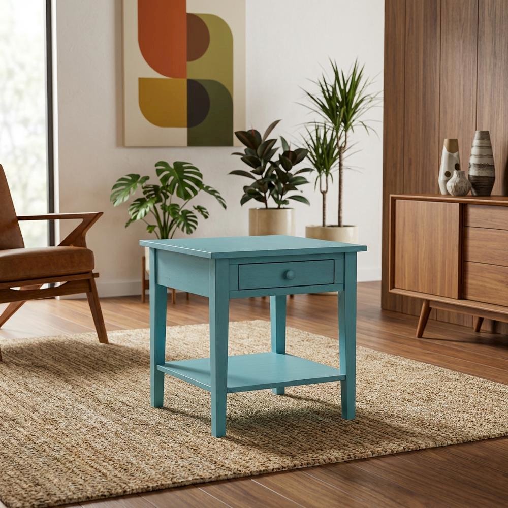 Antique Rubbled Ocean Blue End Table with Classic Style