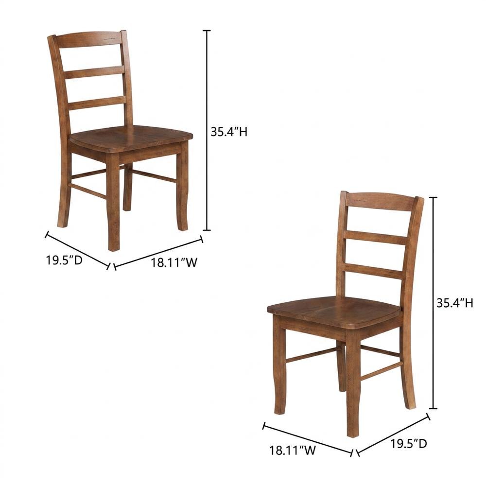 Distressed-Finish Solid Wood Ladderback Farmhouse Dining Chairs, Set of 2