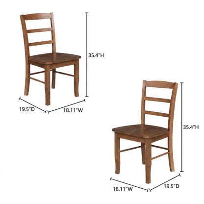 Distressed-Finish Solid Wood Ladderback Farmhouse Dining Chairs, Set of 2