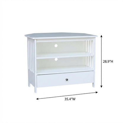 White Hardwood Corner TV Stand with Modern Design and Ample Storage
