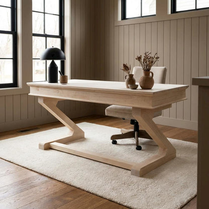 Modern Beige Executive Desk With Zosiac Base For Office Use