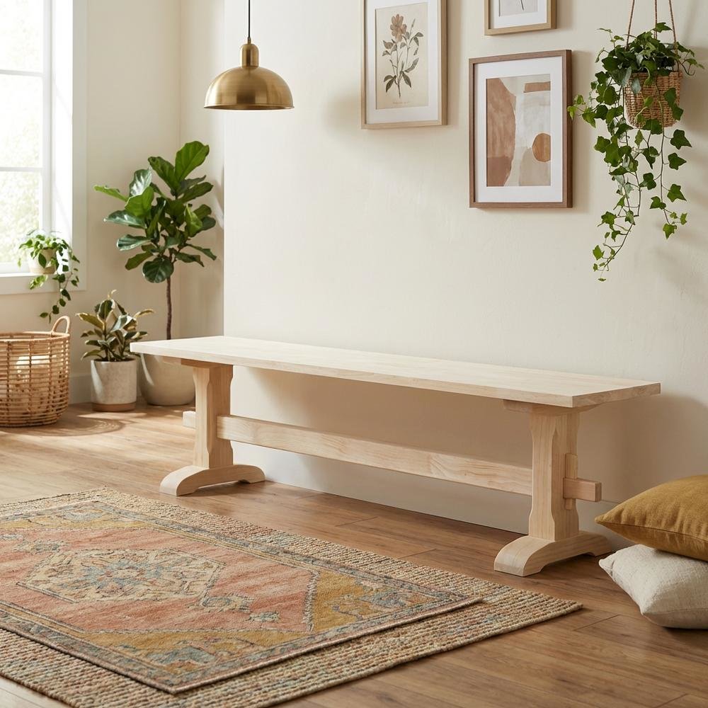 Unfinished Trestle Bench with Sturdy Construction and Wipe Clean Finish