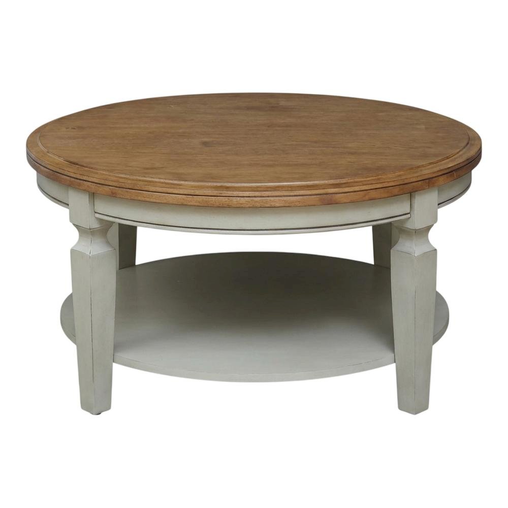 Hickory Stone Round Coffee Table with Wipe Clean Surface and Modern Design