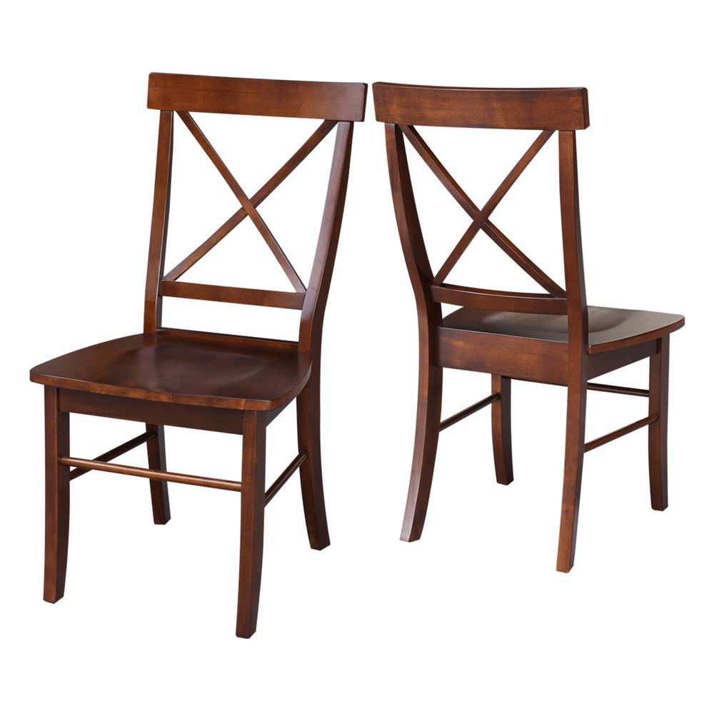 Set of Two X-Back Chairs  with Solid Wood Seats , Espresso