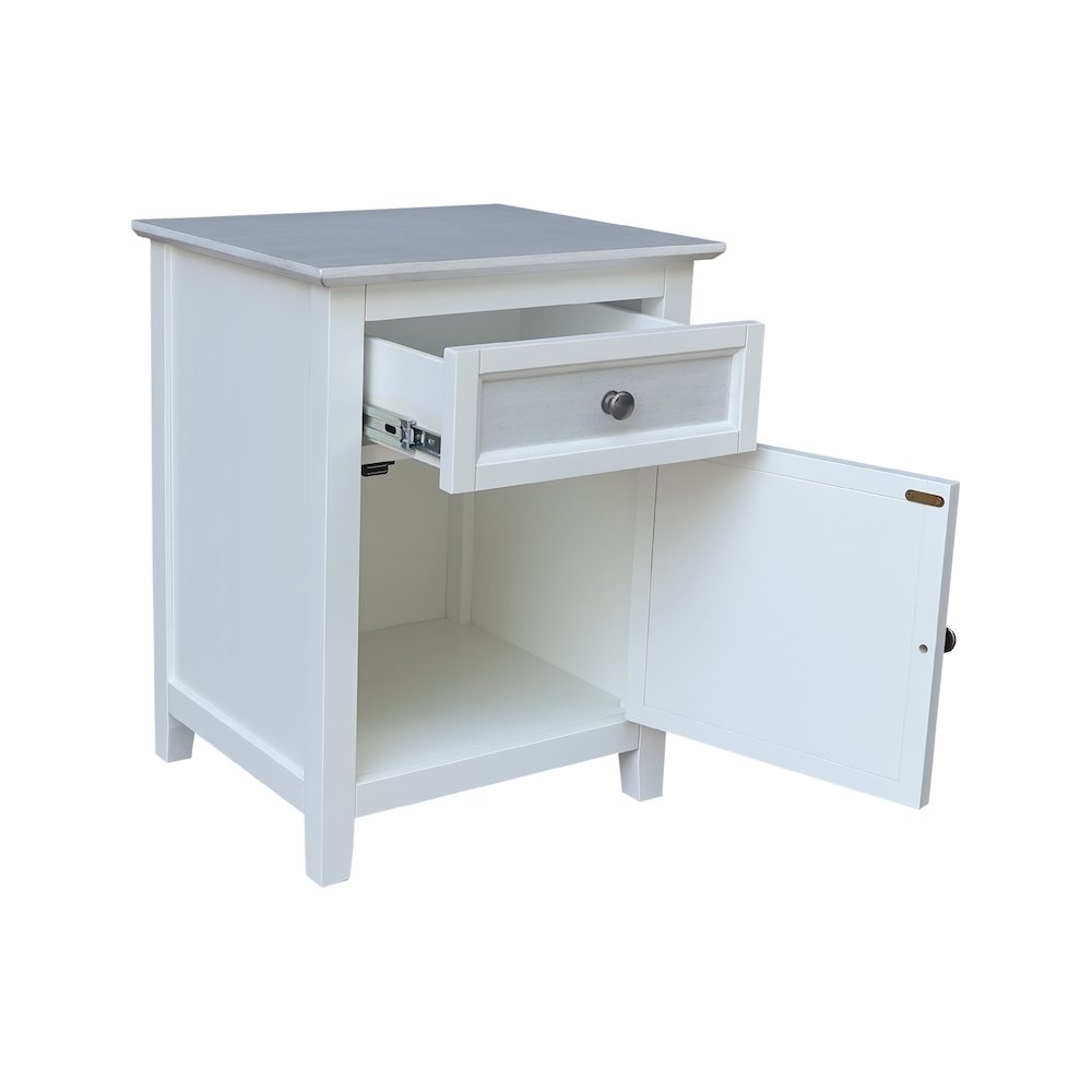 Solid Wood Nightstand with Storage Cabinet, Chalk & White Two-Tone Bedside Table