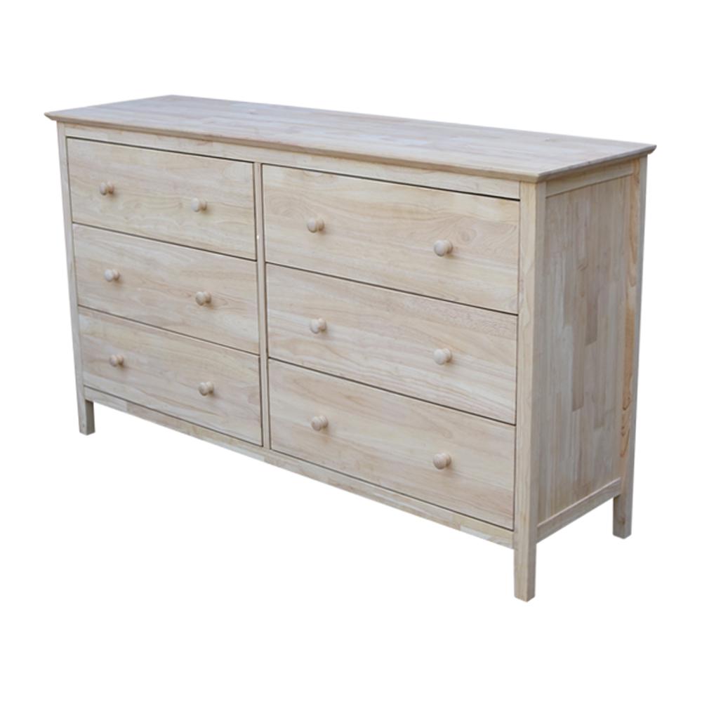 Dresser With 6 Drawers, Unfinished