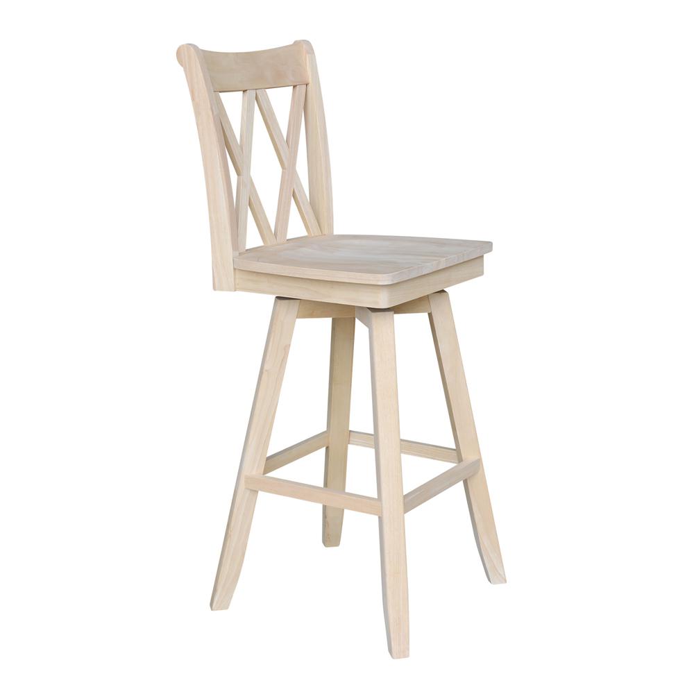 Double "X" Back Bar height Stool - With Swivel And Auto Return - 30" Seat Height , Unfinished