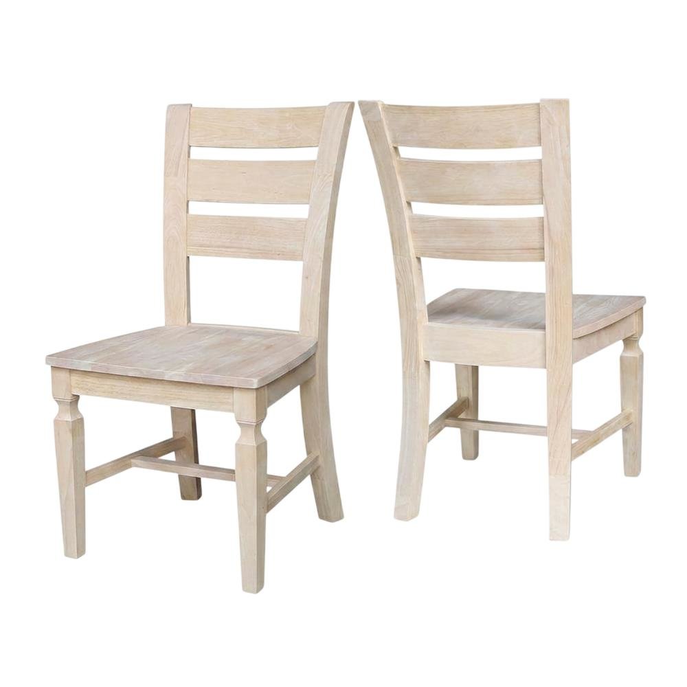 Solid Hardwood Ladder-Back Dining Chairs, Unfinished, Set of 2