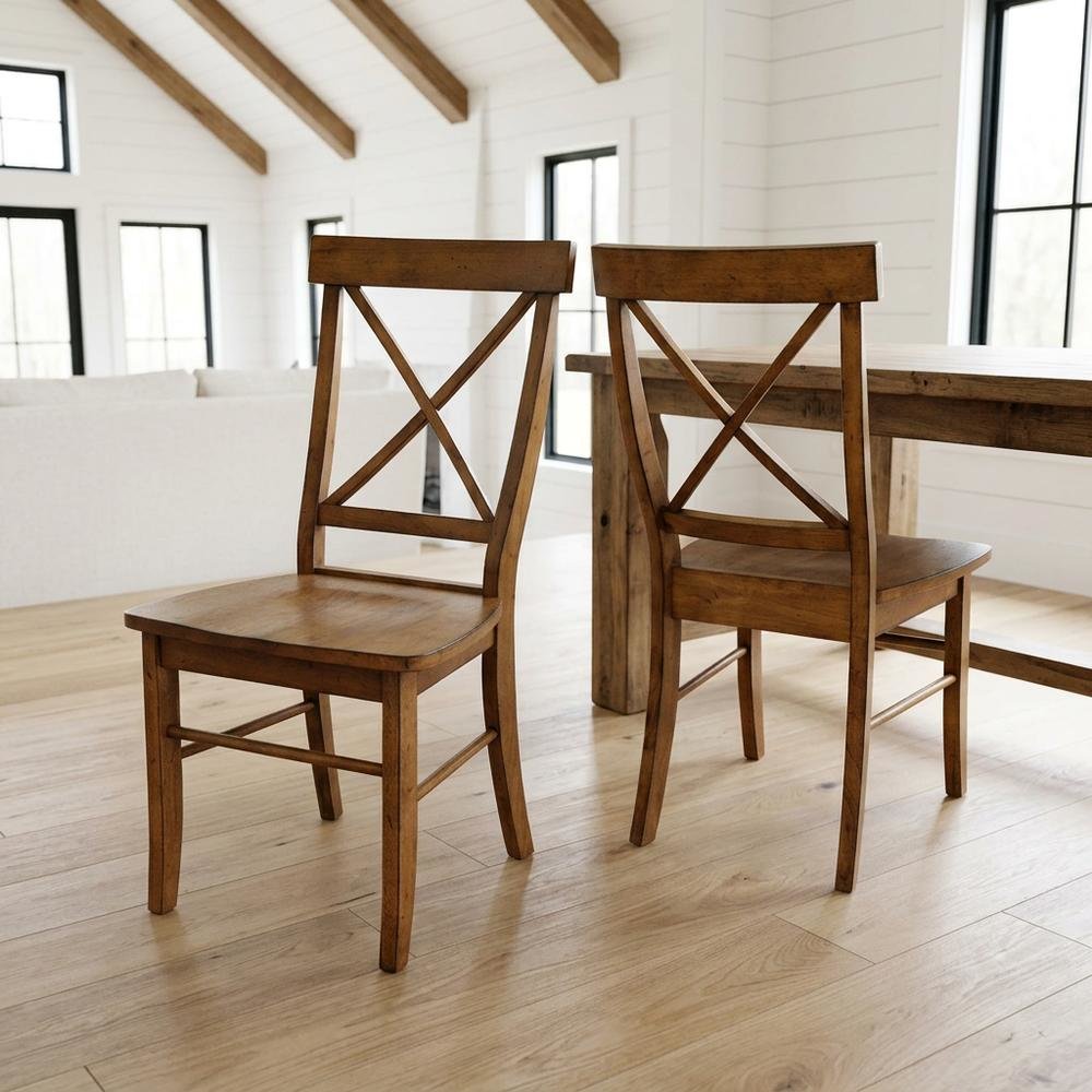Solid Hardwood X-Back Dining Chair with Contoured Wood Seat for Dining Room