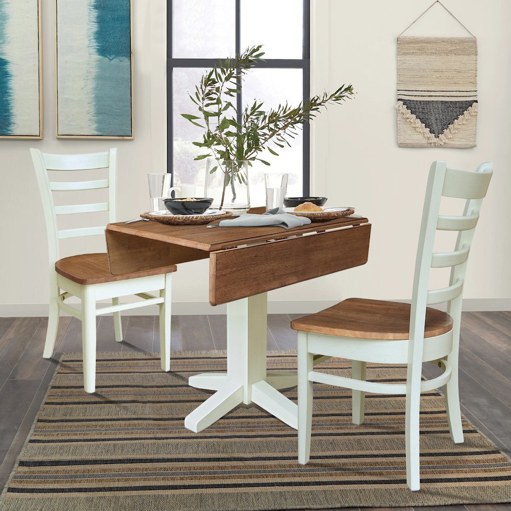 36" Square Dual Drop Leaf Dining Table with Two Chairs