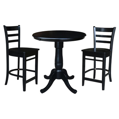 36" Round Pedestal Counter Height Table with 2 Emily Counter Height Stools