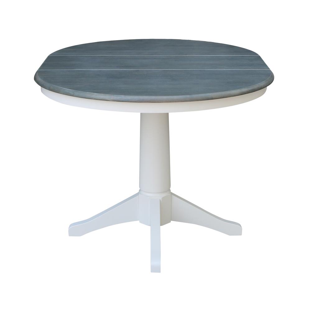 36" Round Top Pedestal Table With 12" Leaf - Dining Height - White/Heather Gray