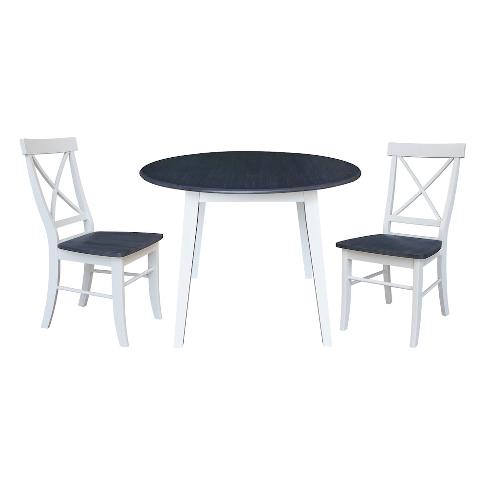 Set of 3 pcs - 42" Round Dual Drop Leaf Table with 2 RTA chairs