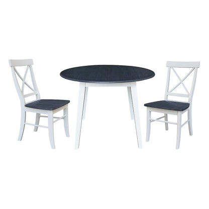 Set of 3 pcs - 42" Round Dual Drop Leaf Table with 2 RTA chairs