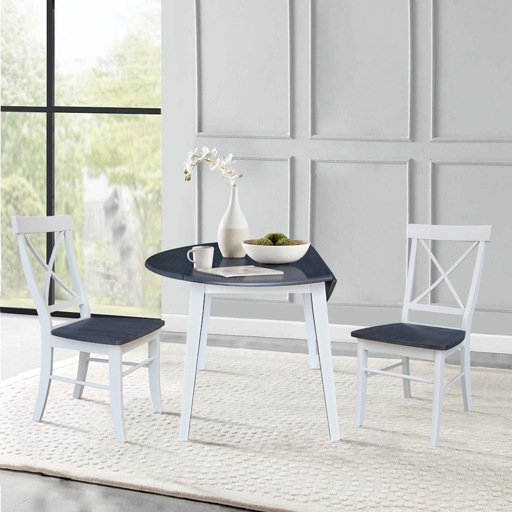 Set of 3 pcs - 42" Round Dual Drop Leaf Table with 2 RTA chairs