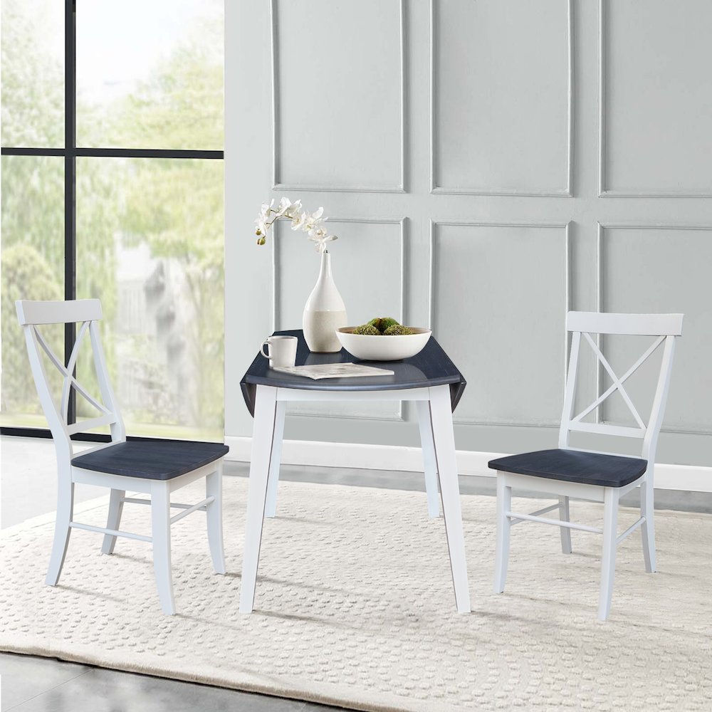 Set of 3 pcs - 42" Round Dual Drop Leaf Table with 2 RTA chairs