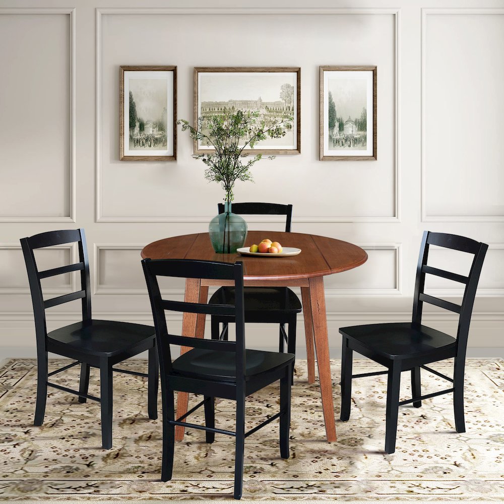 Set of 5 pcs - 42" Round Dual Drop Leaf Table with 4 RTA chairs