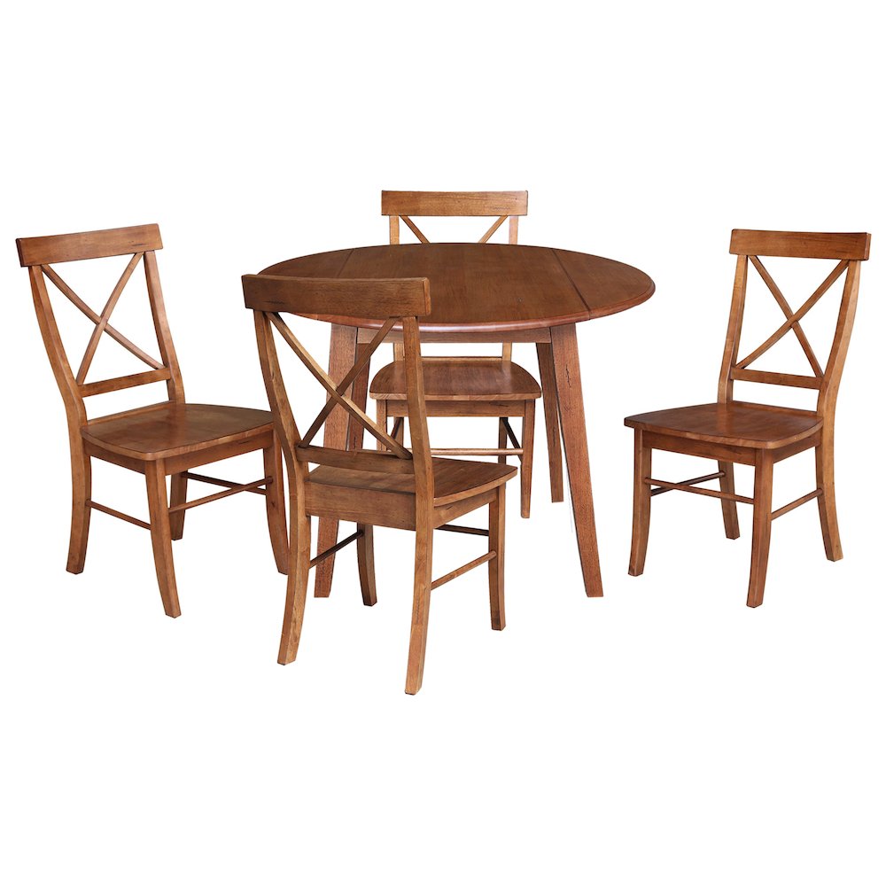 Set of 5 pcs - 42" Round Dual Drop Leaf Table with 4 RTA chairs