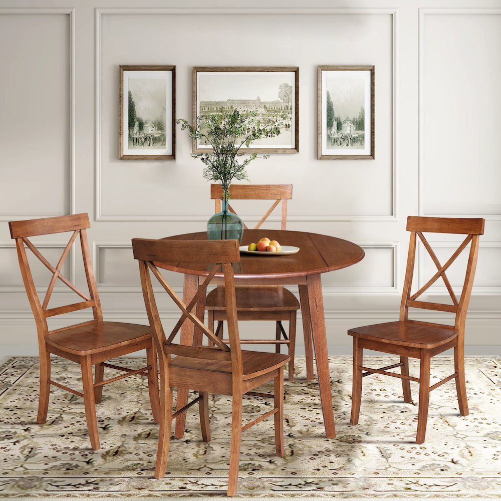 Set of 5 pcs - 42" Round Dual Drop Leaf Table with 4 RTA chairs
