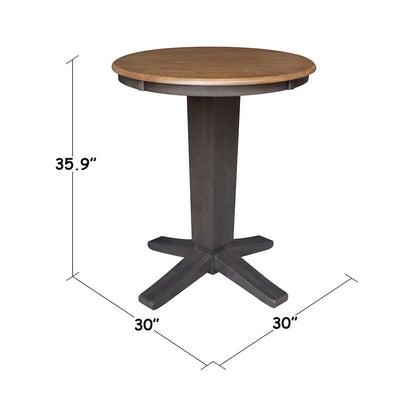 30 in Round Top Counter Height Pedestal Dining Table in Hickory/Washed Coal