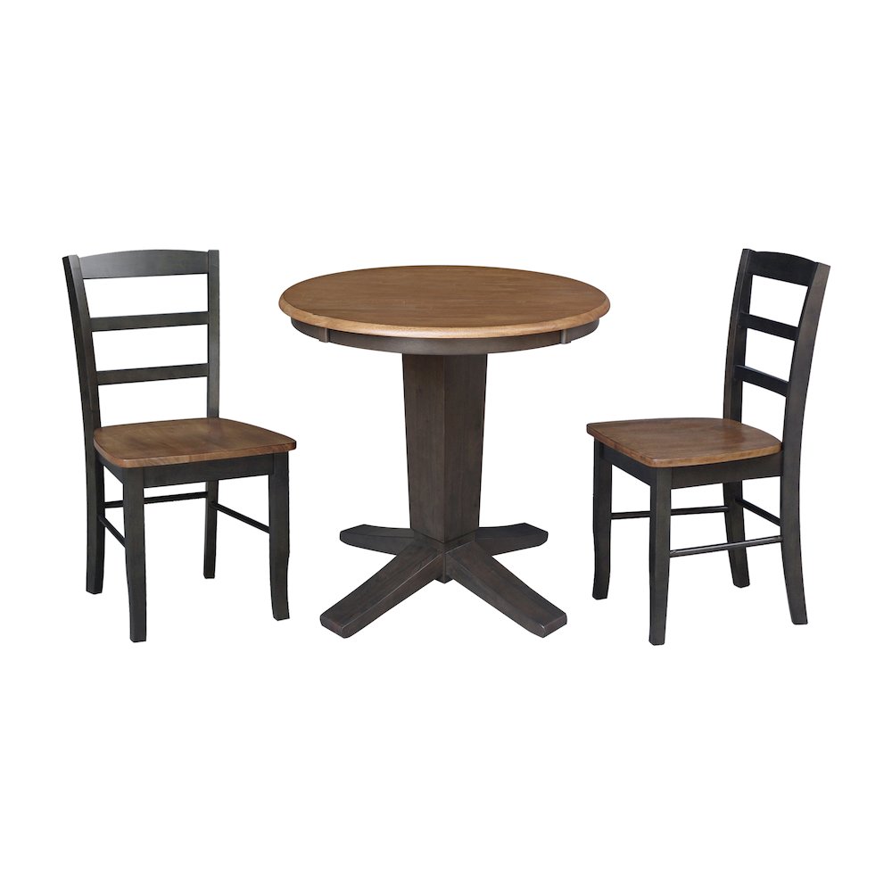 30 in Round Top Pedestal Dining Table with 2 Dining Chairs - 3 Piece Set