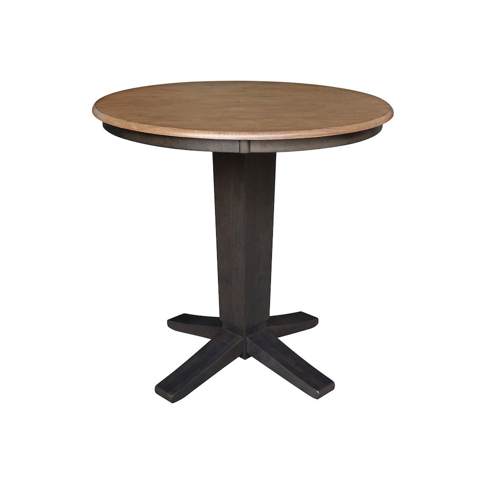 36 in Round Top Counter Height Pedestal Dining Table in Hickory/Washed Coal
