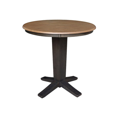 36 in Round Top Counter Height Pedestal Dining Table in Hickory/Washed Coal