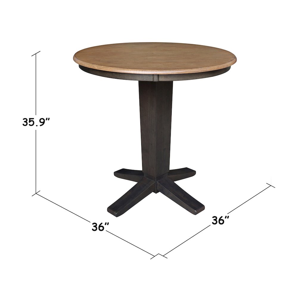 36 in Round Top Counter Height Pedestal Dining Table in Hickory/Washed Coal