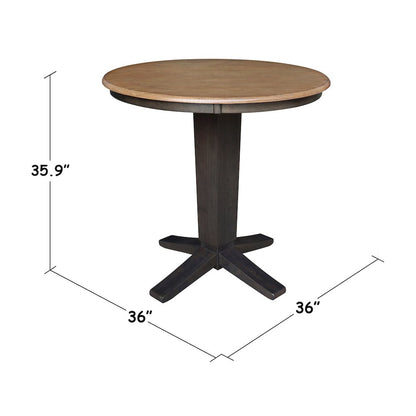 36 in Round Top Counter Height Pedestal Dining Table in Hickory/Washed Coal