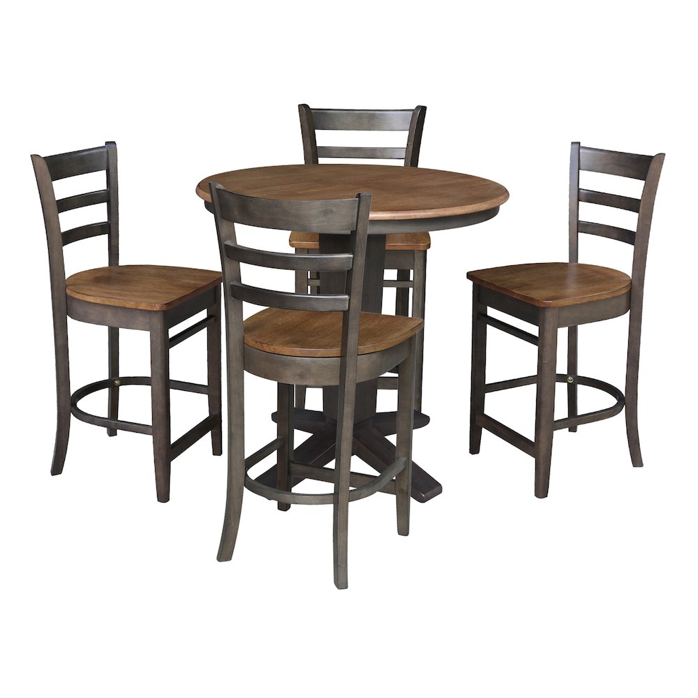 36 in Round Counter Height Dining Table with 12 in Leaf - 5 Piece Set