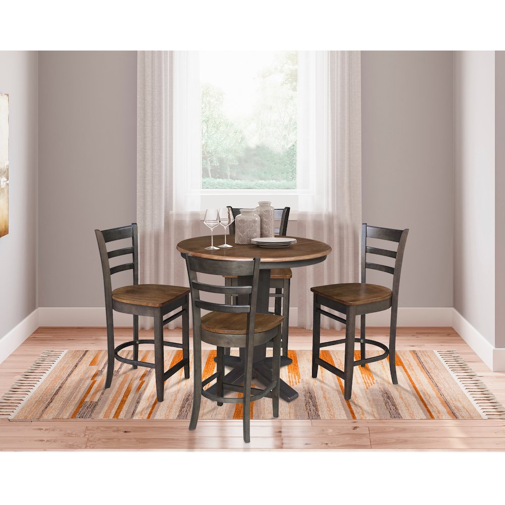 36 in Round Counter Height Dining Table with 12 in Leaf - 5 Piece Set