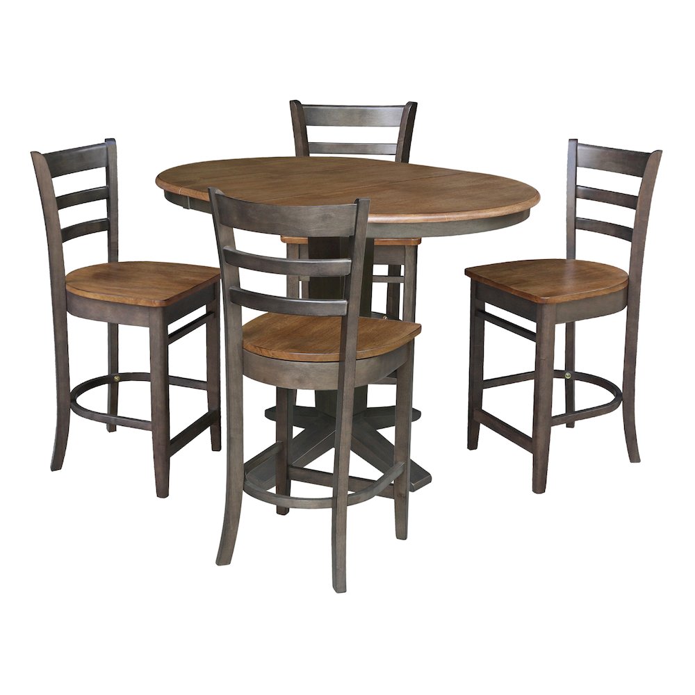 36 in Round Counter Height Dining Table with 12 in Leaf - 5 Piece Set