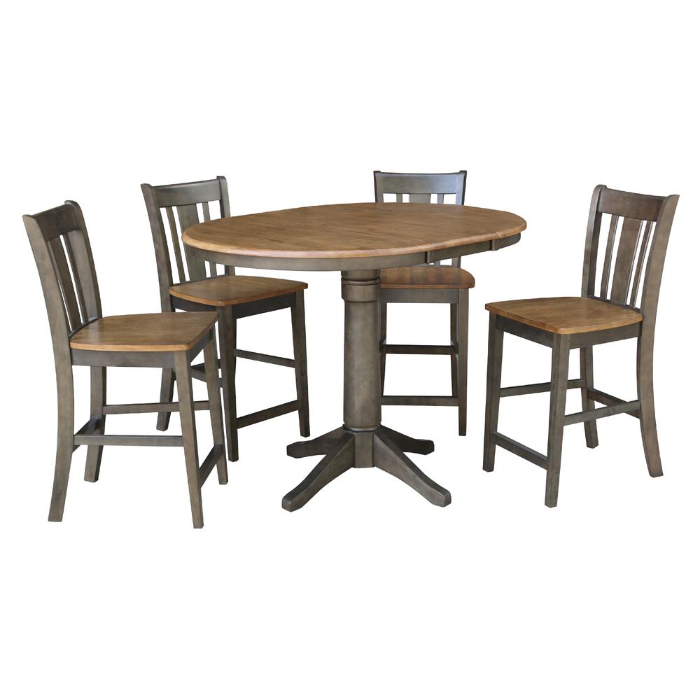 Set of 5 pcs - 36" Round Extension Dining table with 4, San Remo counterheight stools