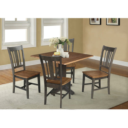 Set of 5 pcs - 36" Square Dual drop leaf dining table with 4 RTA chairs
