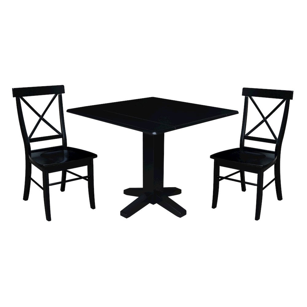 Set of 3 pcs - 36" Square Dual drop leaf dining table with 2 RTA chairs