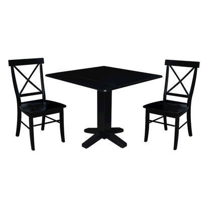 Set of 3 pcs - 36" Square Dual drop leaf dining table with 2 RTA chairs