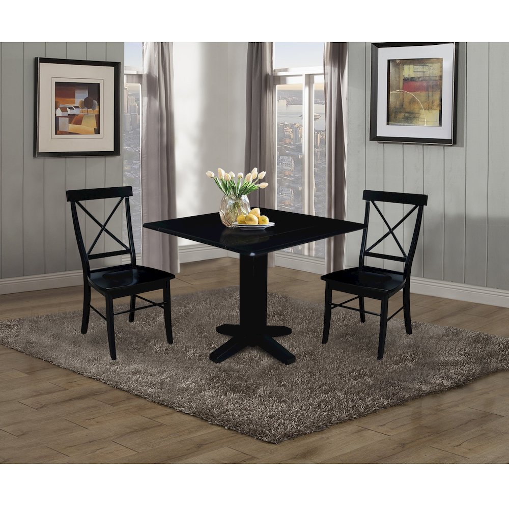 Set of 3 pcs - 36" Square Dual drop leaf dining table with 2 RTA chairs