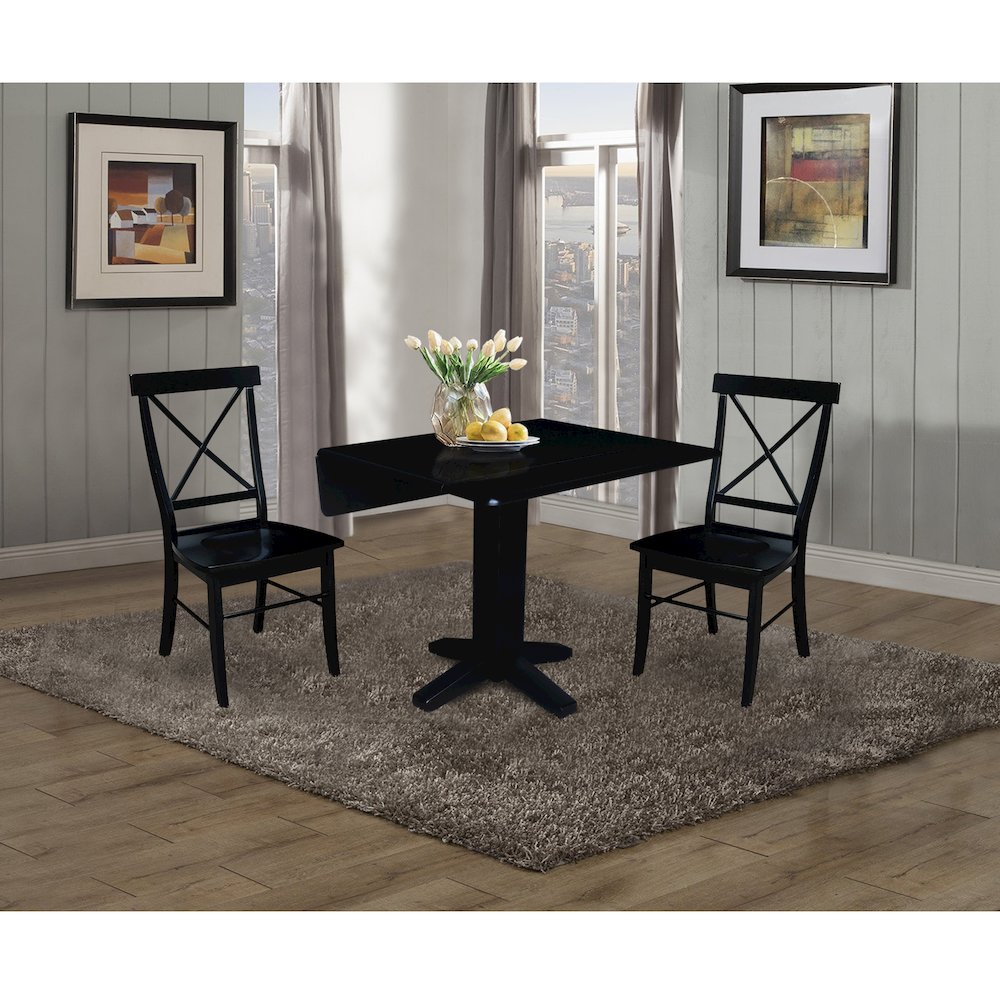 Set of 3 pcs - 36" Square Dual drop leaf dining table with 2 RTA chairs