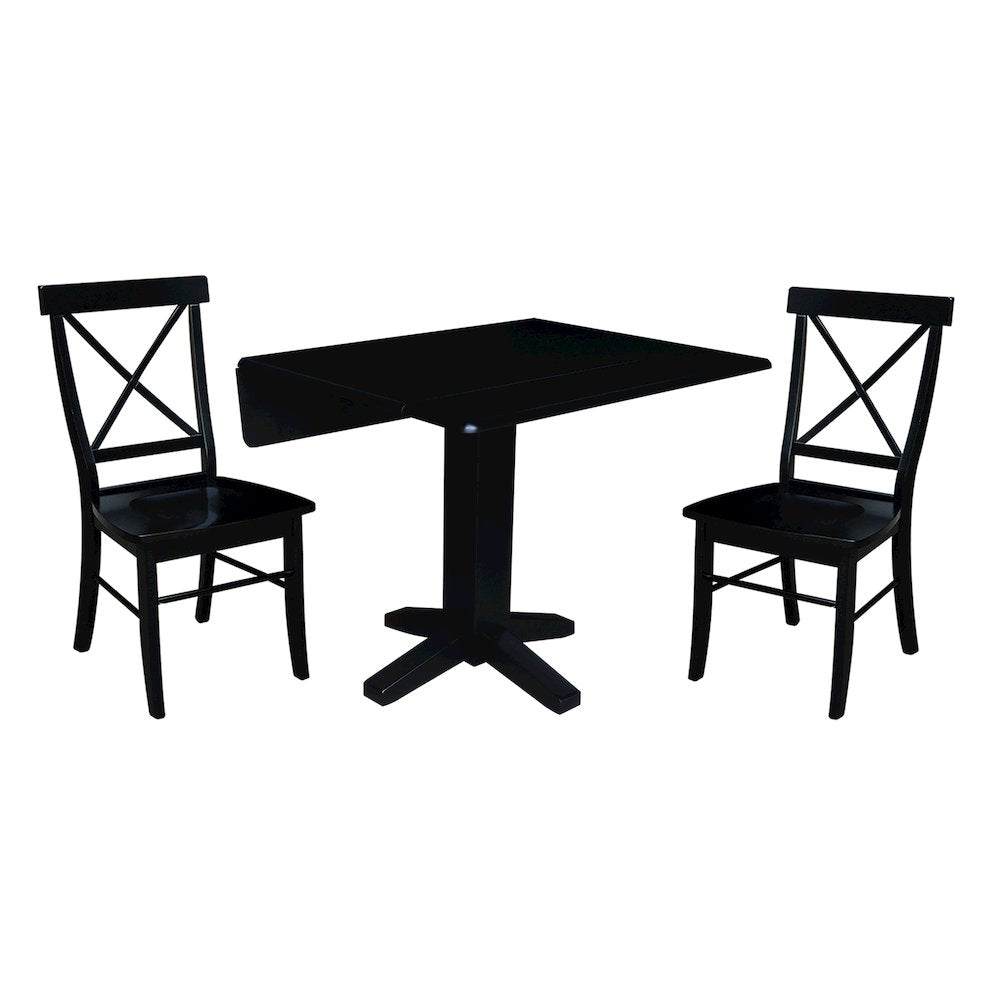Set of 3 pcs - 36" Square Dual drop leaf dining table with 2 RTA chairs