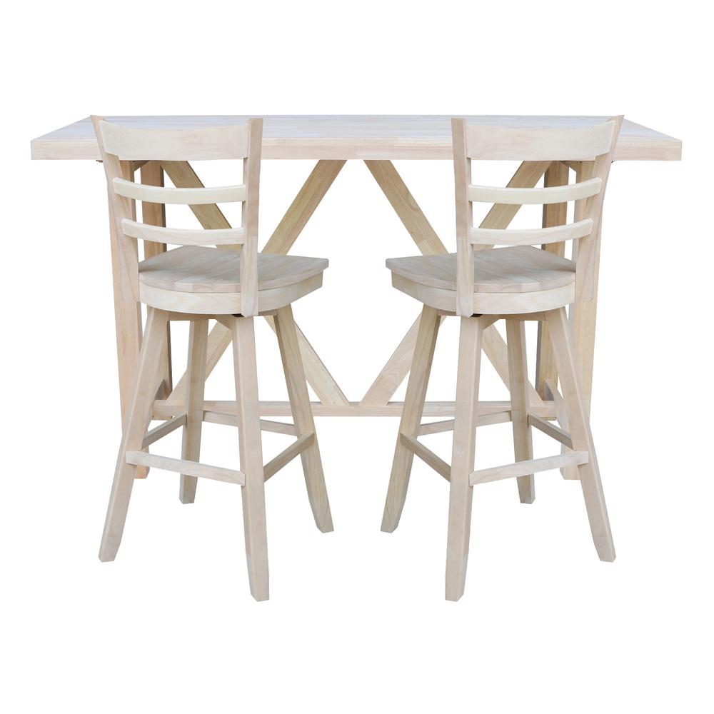 Bar Height Table With 2 Ladder Back Swivel Bar Stools - 30 in. Seat Height