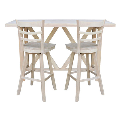 Bar Height Table With 2 Ladder Back Swivel Bar Stools - 30 in. Seat Height