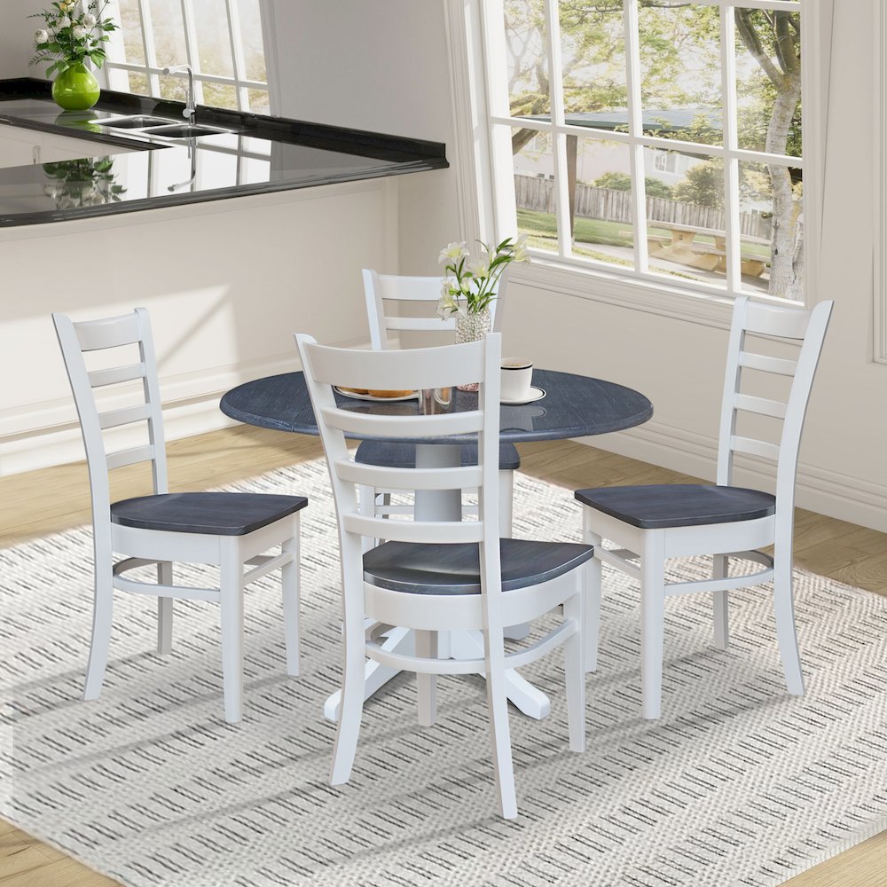 42" Round Top Dual Drop Leaf Pedestal Table with 4 Dining Chairs