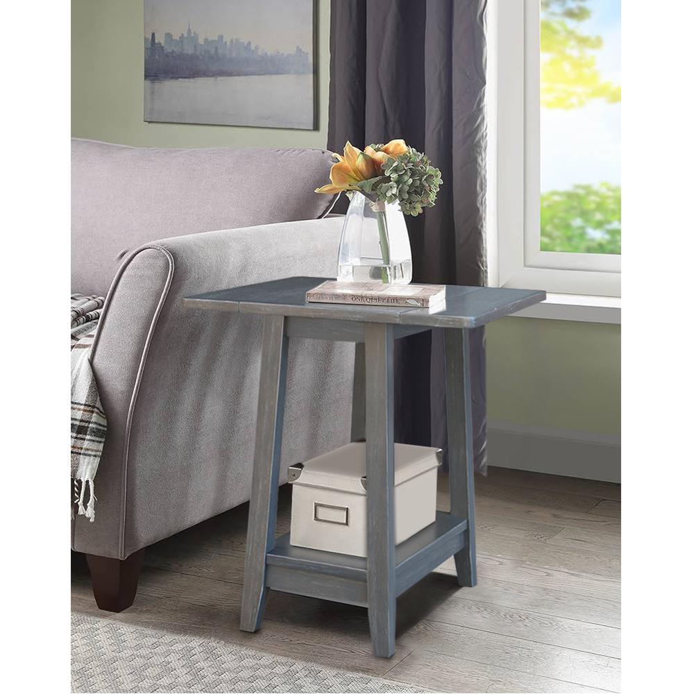 Solid Wood Square Drop Leaf Side Table in Antique Washed Heather Gray