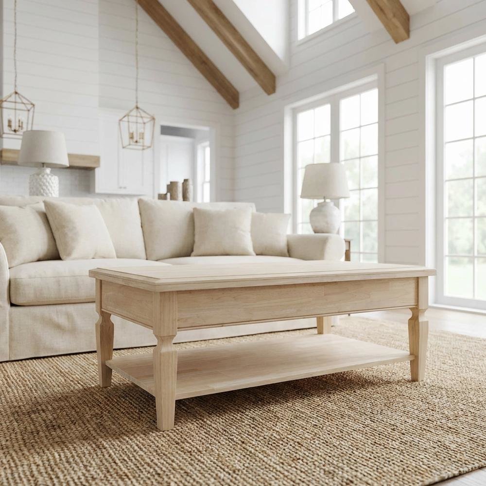 Unfinished Hardwood Coffee Table with Durable Build and Easy Care Instructions