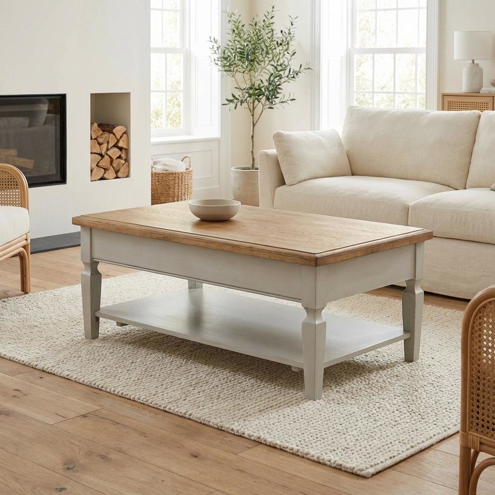 Coffee Table Hickory/Stone Hardwood Construction with Easy-Care Surface