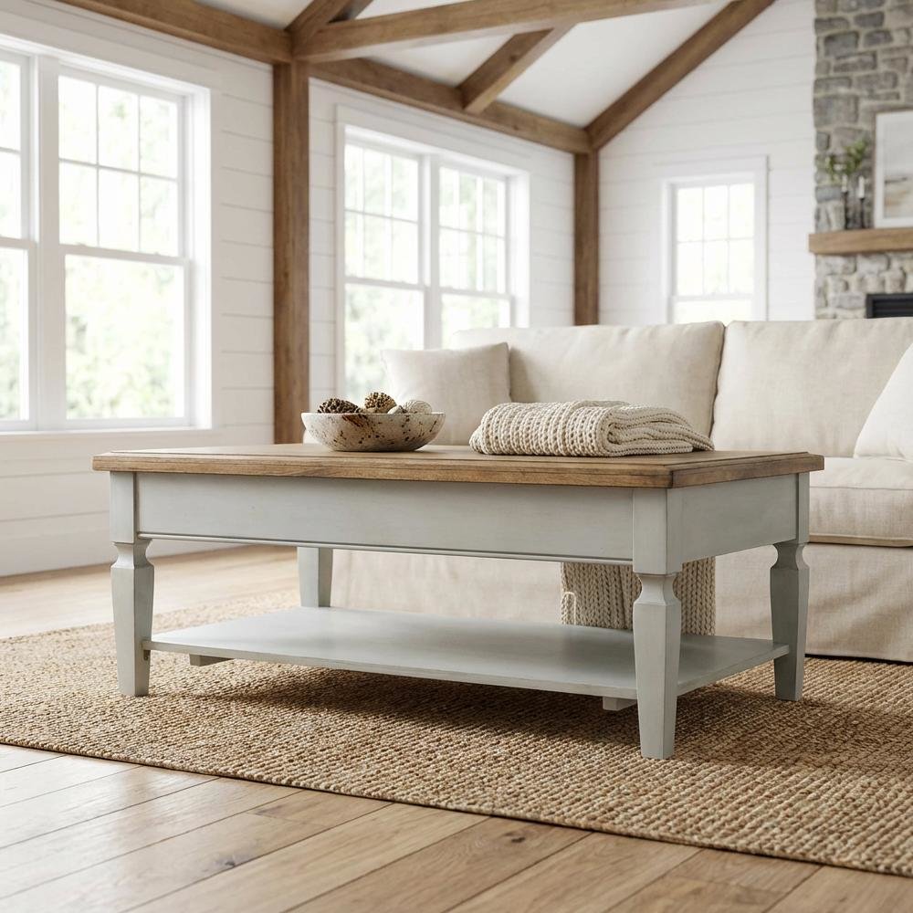 Coffee Table Hickory/Stone Hardwood Construction with Easy-Care Surface