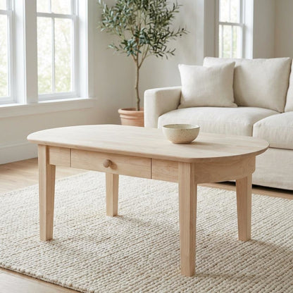 Unfinished Hardwood Oval Coffee Table with Care Instructions and Solid Build