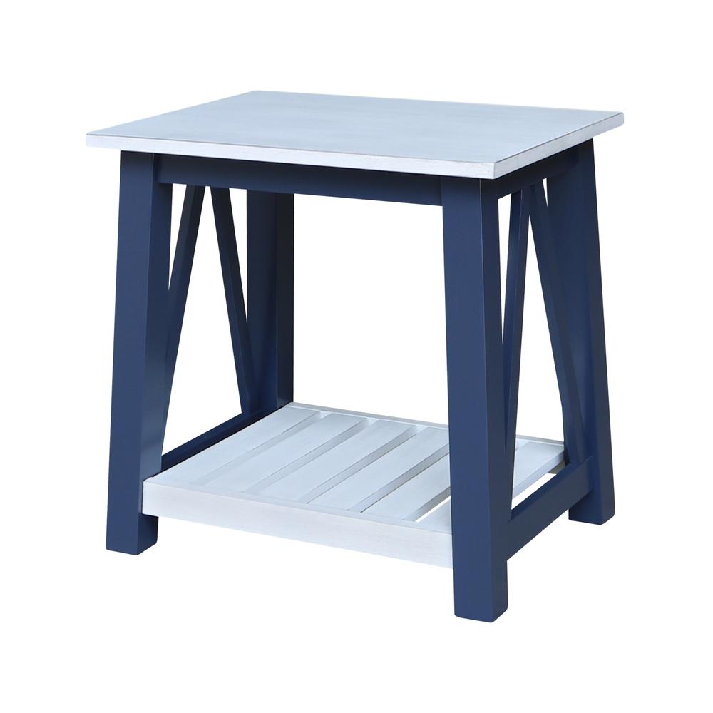 Surrey End Table, Blue/antiqued chalk