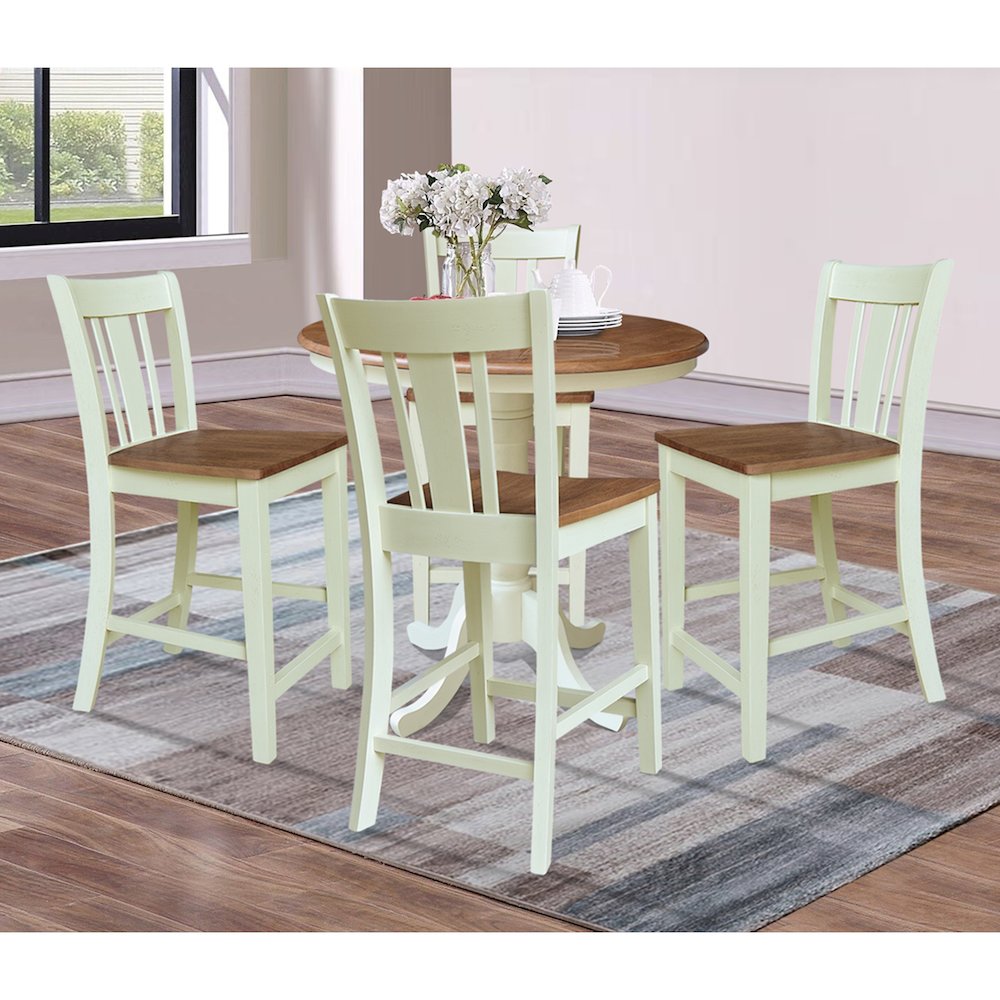 36" Round Pedestal Extension Counter Height Dining Table with 4 San Remo Stools