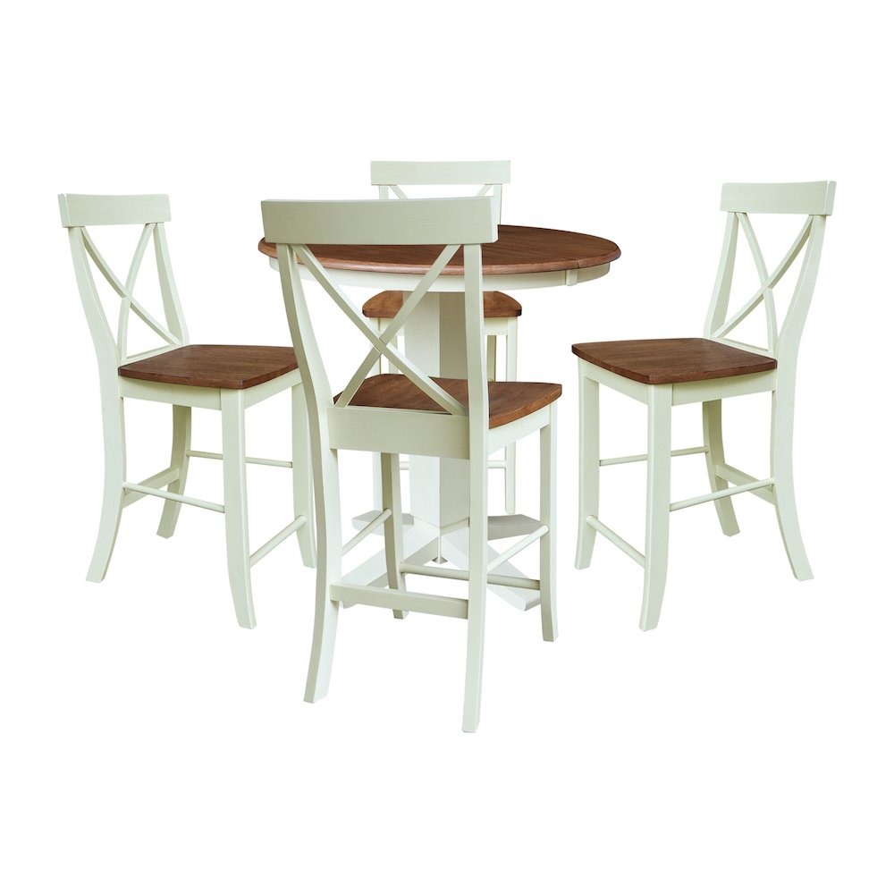 36" Solid Wood Round Extension Dining Table with 4 Counter Height Stools
